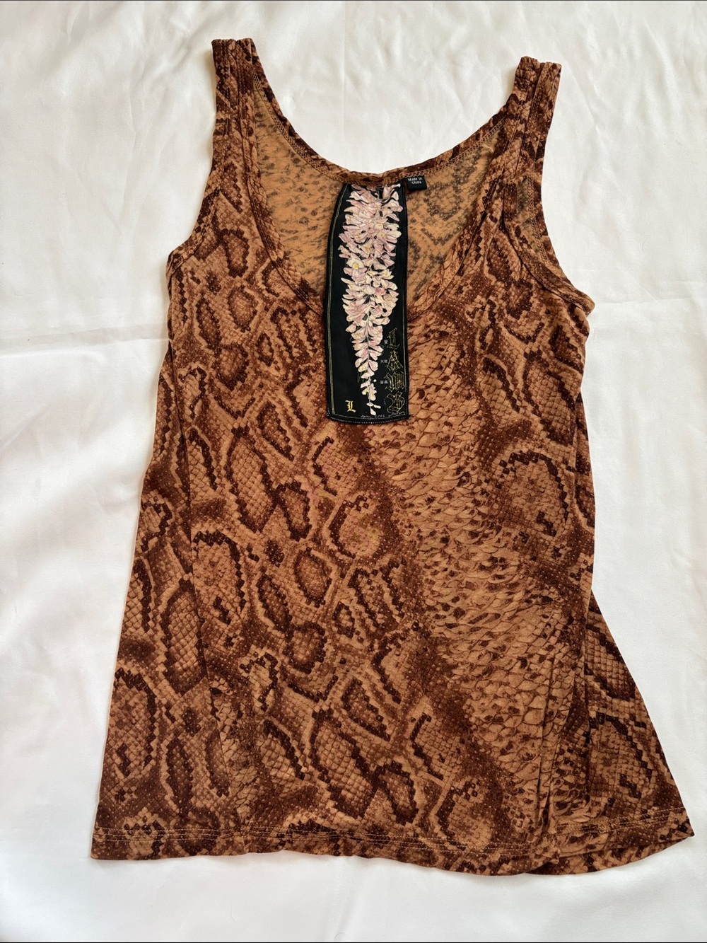 L.A.M.B. Brown Snake-Print Tank Top